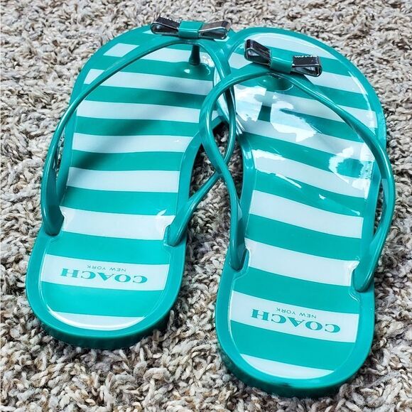 Coach Landon Teal Green & White Teal Flip Flops - Picture 3 of 5